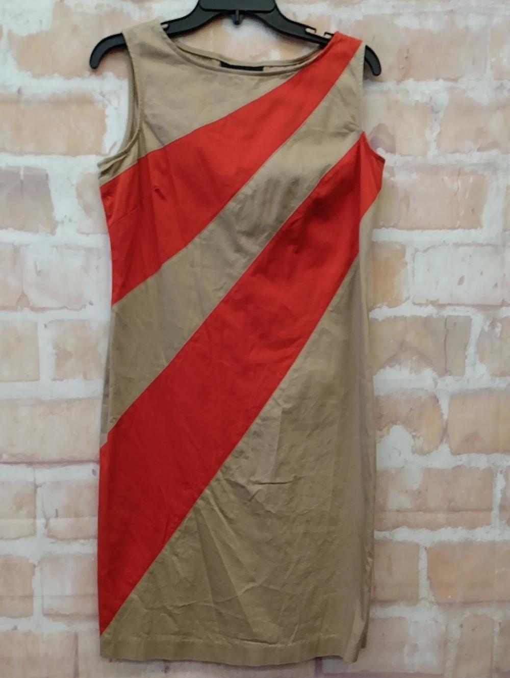 Evan Picone Khaki Midi Dress with Red Diagonal Panels